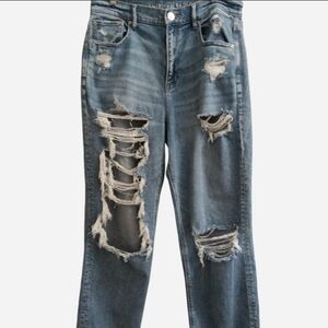 American Eagle Outfitters High Rise Distressed Jeans - Light Blue